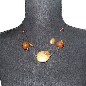 Vintage fine copper wire beaded brown and amber crystal chic earthy necklace